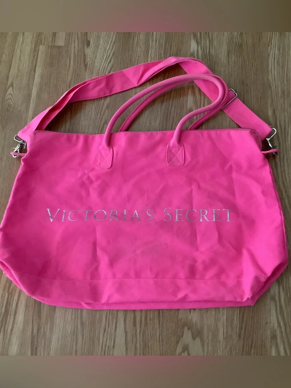 Victoria's Secret Neon Pink Canvas Tote with Logo
